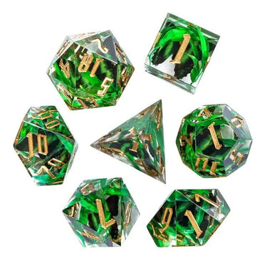 Brown Butterfly  in Clear Filled Sharp Resin - 7pcs RPG Dice Set